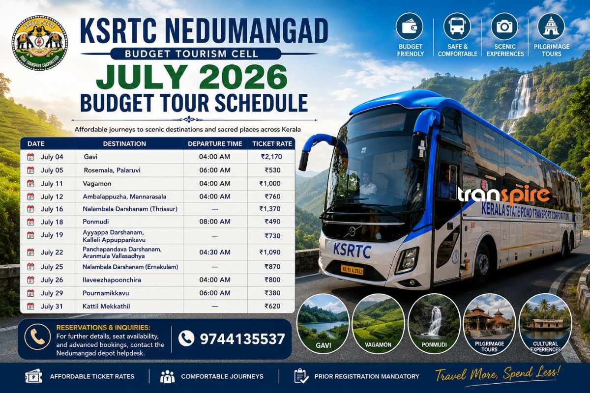 KSRTC Nedumangad July 2026 Budget Tour Schedule