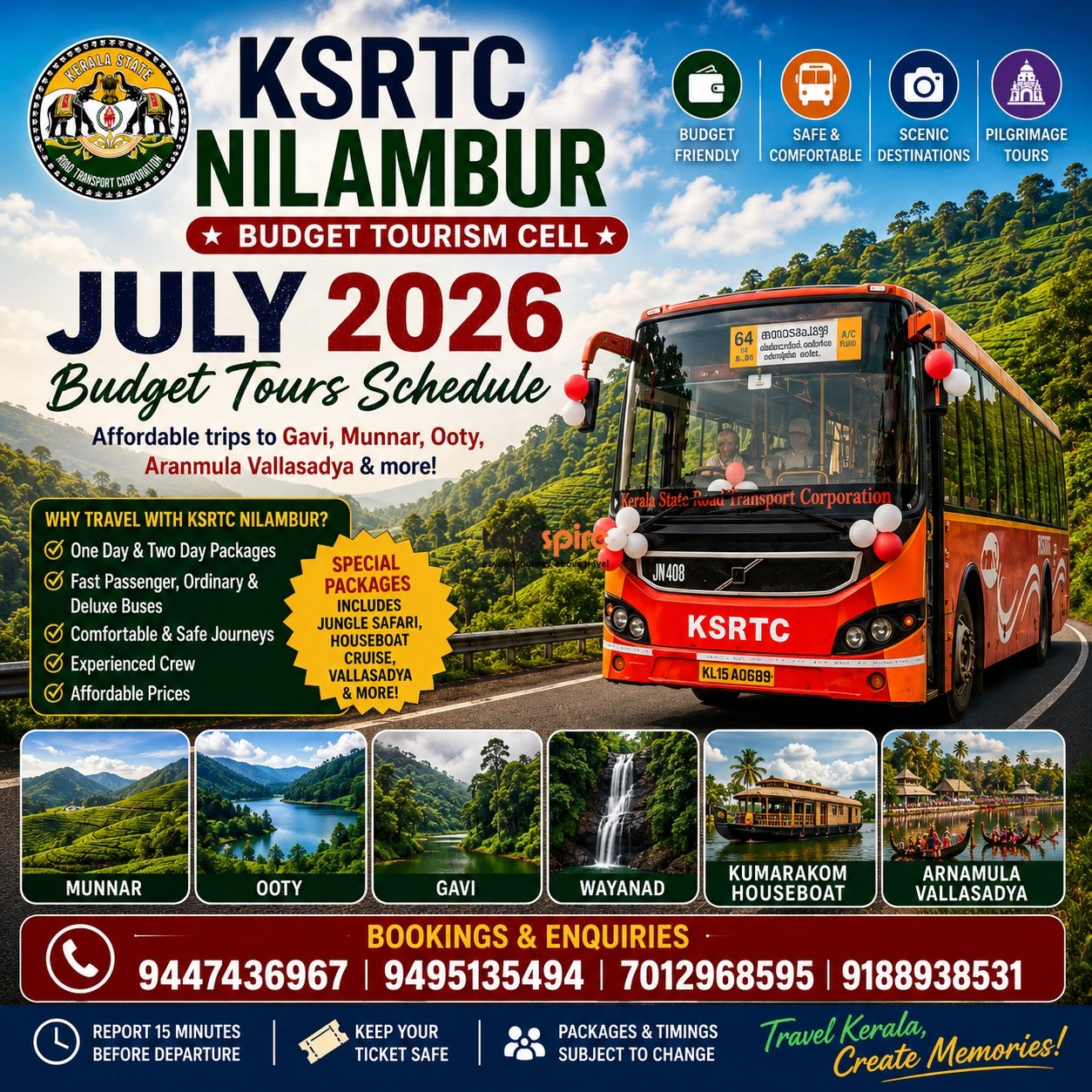 KSRTC Nilambur Budget Tours July 2026 Schedule