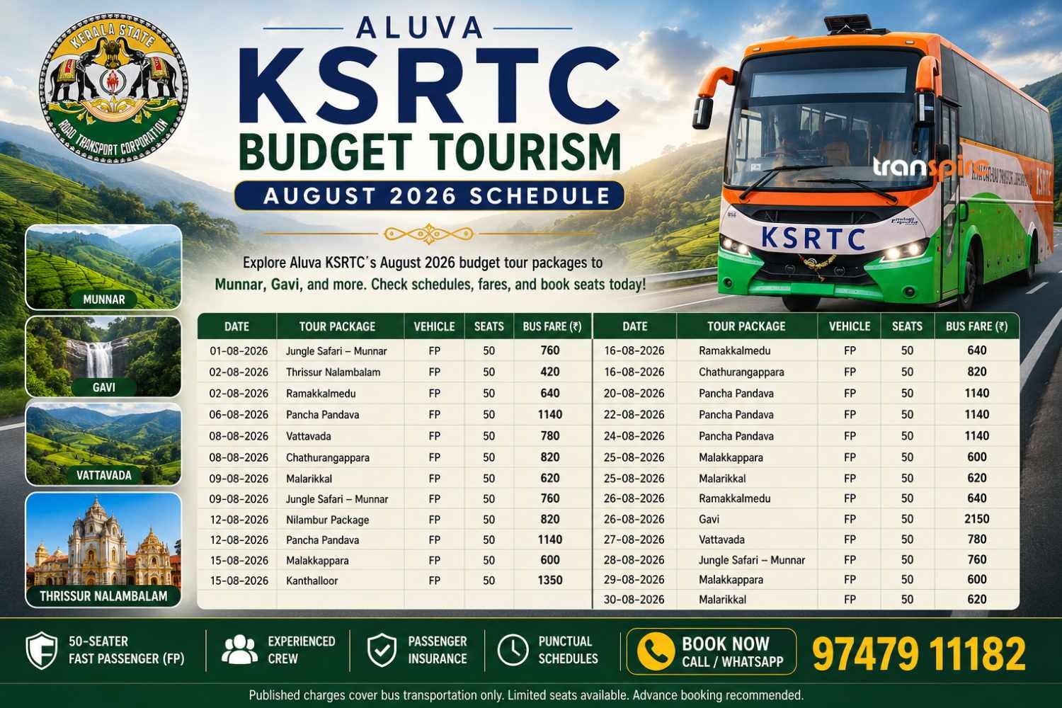 Aluva KSRTC Budget Tourism August 2026 Schedule