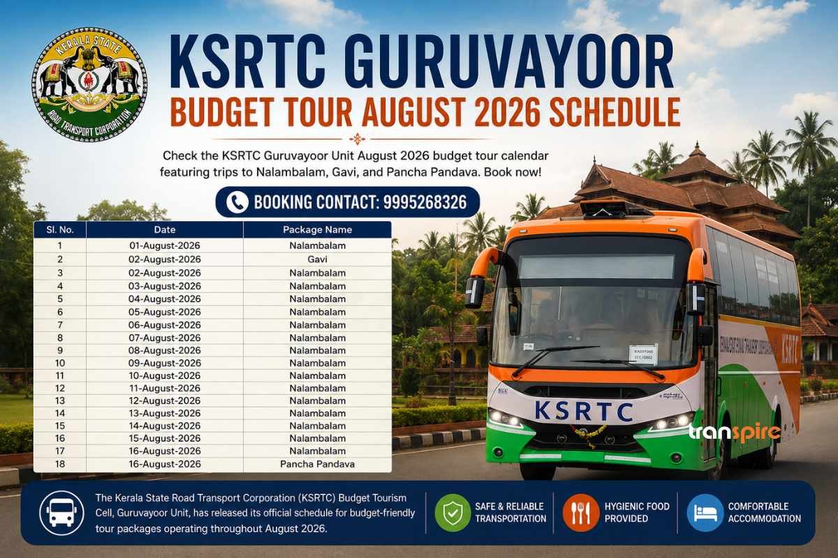 KSRTC Guruvayoor Budget Tour August 2026 Schedule