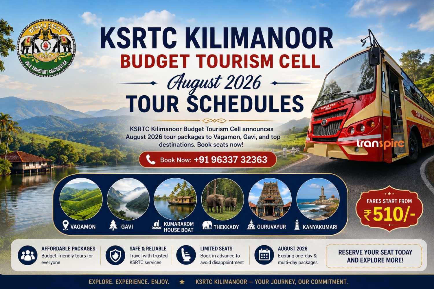 KSRTC Kilimanoor Budget Tourism Cell August 2026 Tour Schedules