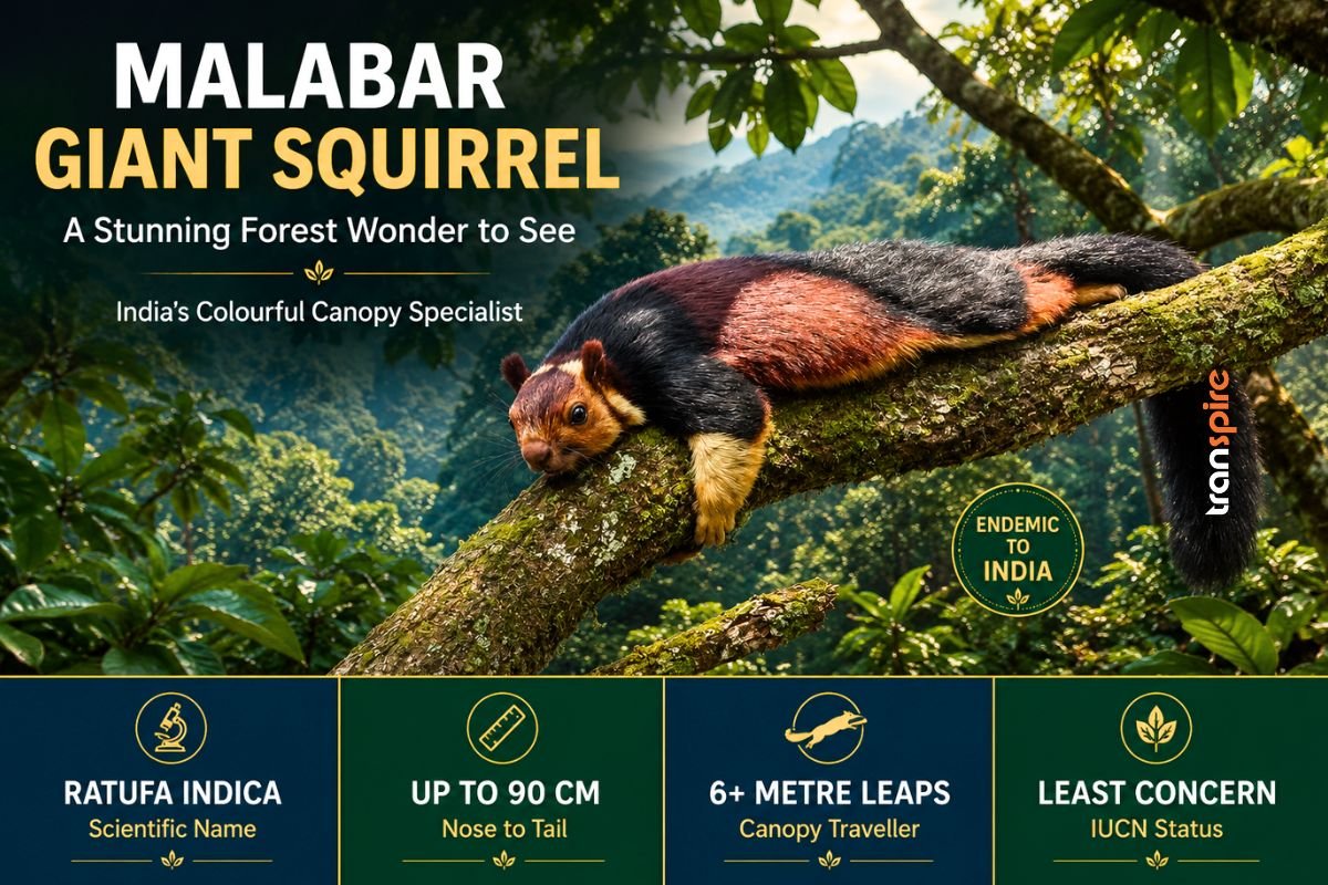 Malabar Giant Squirrel resting on a tree branch in the Western Ghats