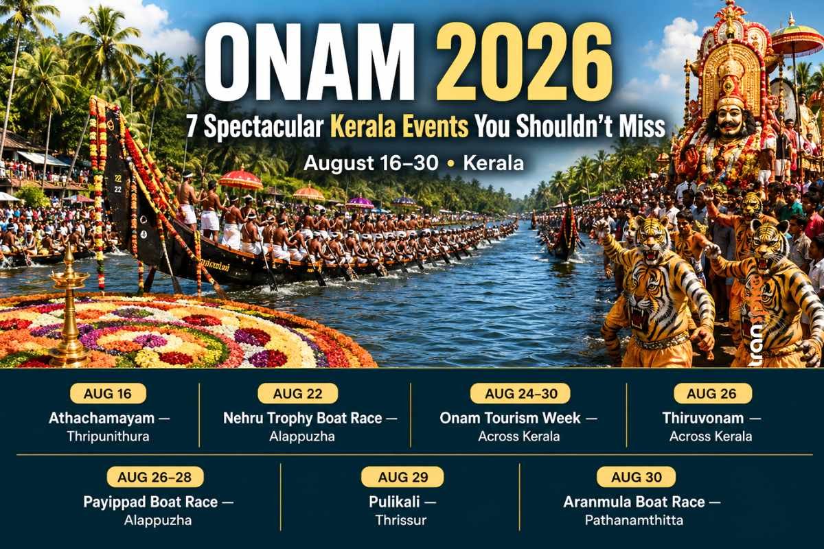 Onam 2026 Kerala celebrations with Pookalam, snake boat race and traditional cultural performances