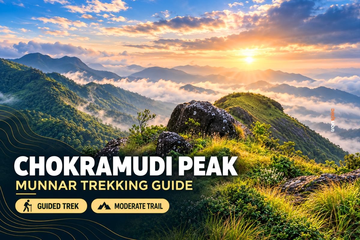 Chokramudi Peak rising above tea plantations near Munnar