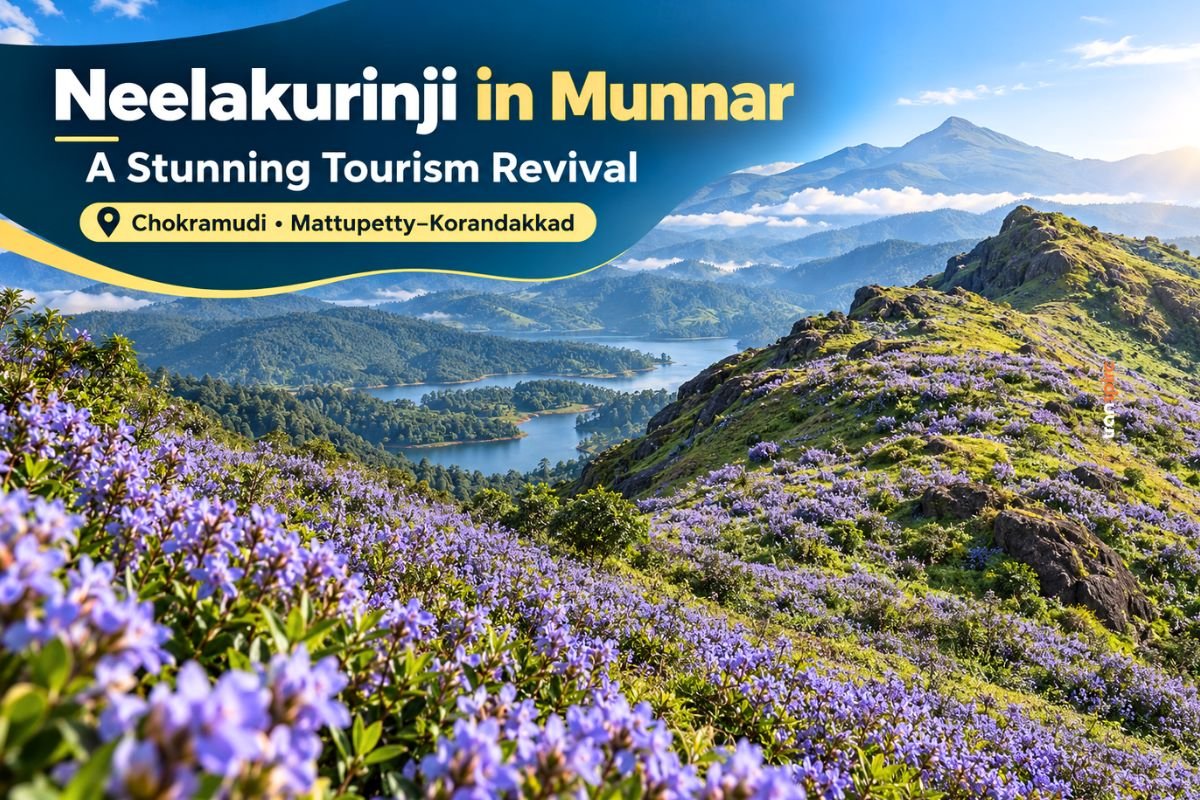 Neelakurinji in Munnar blooming across the blue-violet hills near Chokramudi